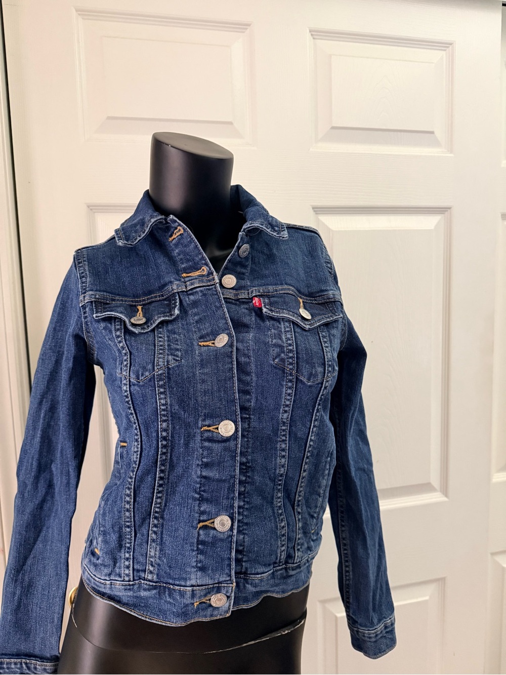 Levi's Women's Navy Blue Denim Jacket with Button Front